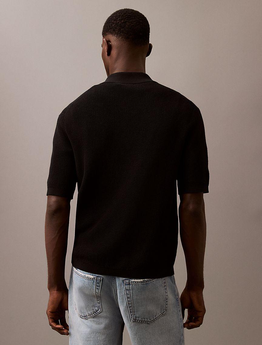 Smooth Cotton Waffle Sweater Polo Shirt Product Image