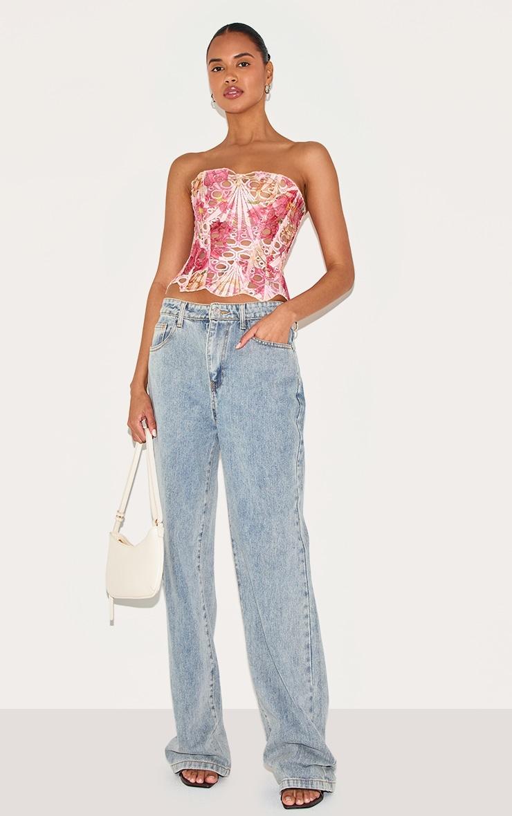 Pink Textured Sheer Floral Lace Corset Product Image