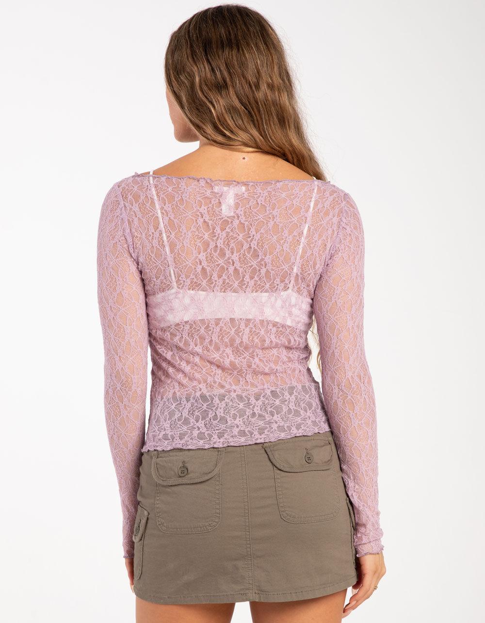 FULL TILT Lace Womens Long Sleeve Tee - LAVENDAR Product Image