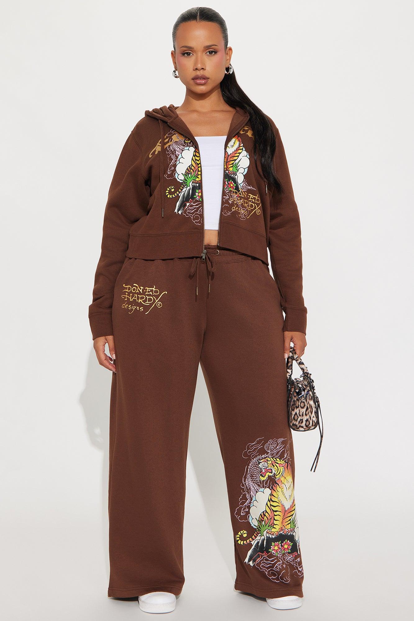 Ed Hardy Tiger Peak Zip Up Hoodie - Brown Female Product Image
