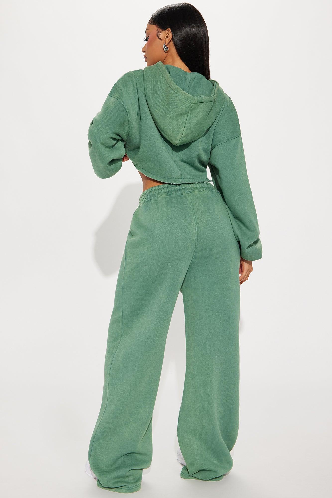 On The Go Fleece Pant Set - Green Product Image