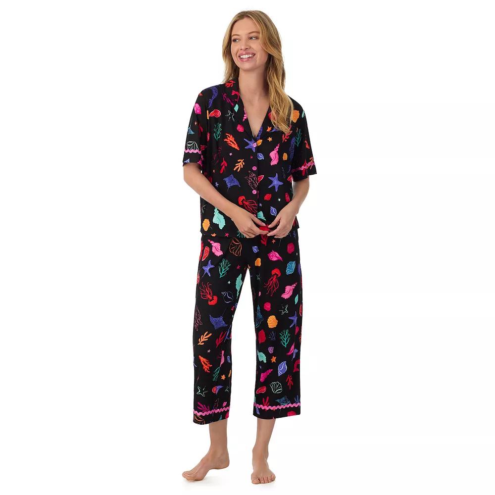 Women's Beauty Sleep Social Cozy Notch Pajama Top & Cropped Pajama Pants Pajama Set, Size: XL, Motion In The Blue Product Image