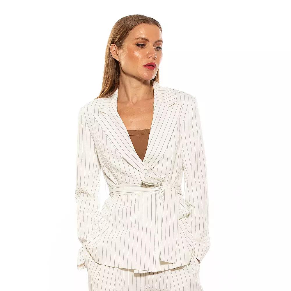 Women's ALEXIA ADMOR Olya Stripe Long Blazer Jacket with Belt,  Product Image