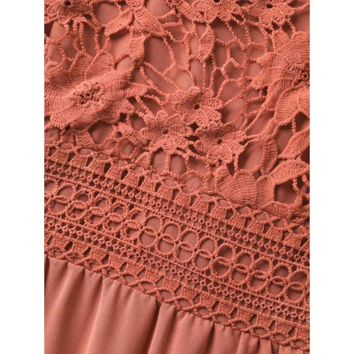 Plus Size Lace Patchwork Stretchy Waist Midi Dress Coral Women V-neck Sleeveless Curvy BloomChic 28/5X Product Image