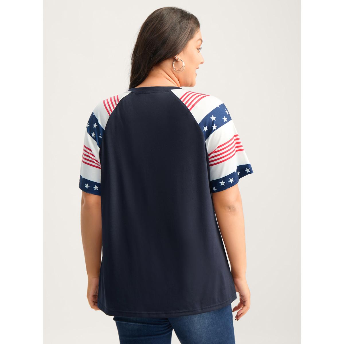Plus Size Stars and Stripes Raglan T-Shirt Navy Women Leisure Round Neck Casual T-shirts BloomChic 18-20/2X Product Image