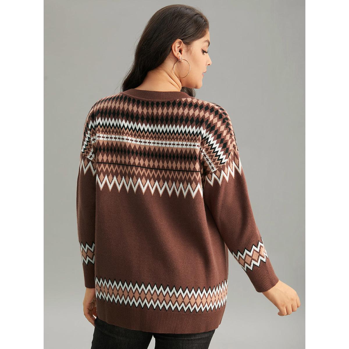 Plus Size Supersoft Essentials Bandana Print Drop Shoulder Pullover Multicolor Women Casual Loose Long Sleeve Round Neck Festival-Christmas Pullovers BloomChic 10/M Product Image