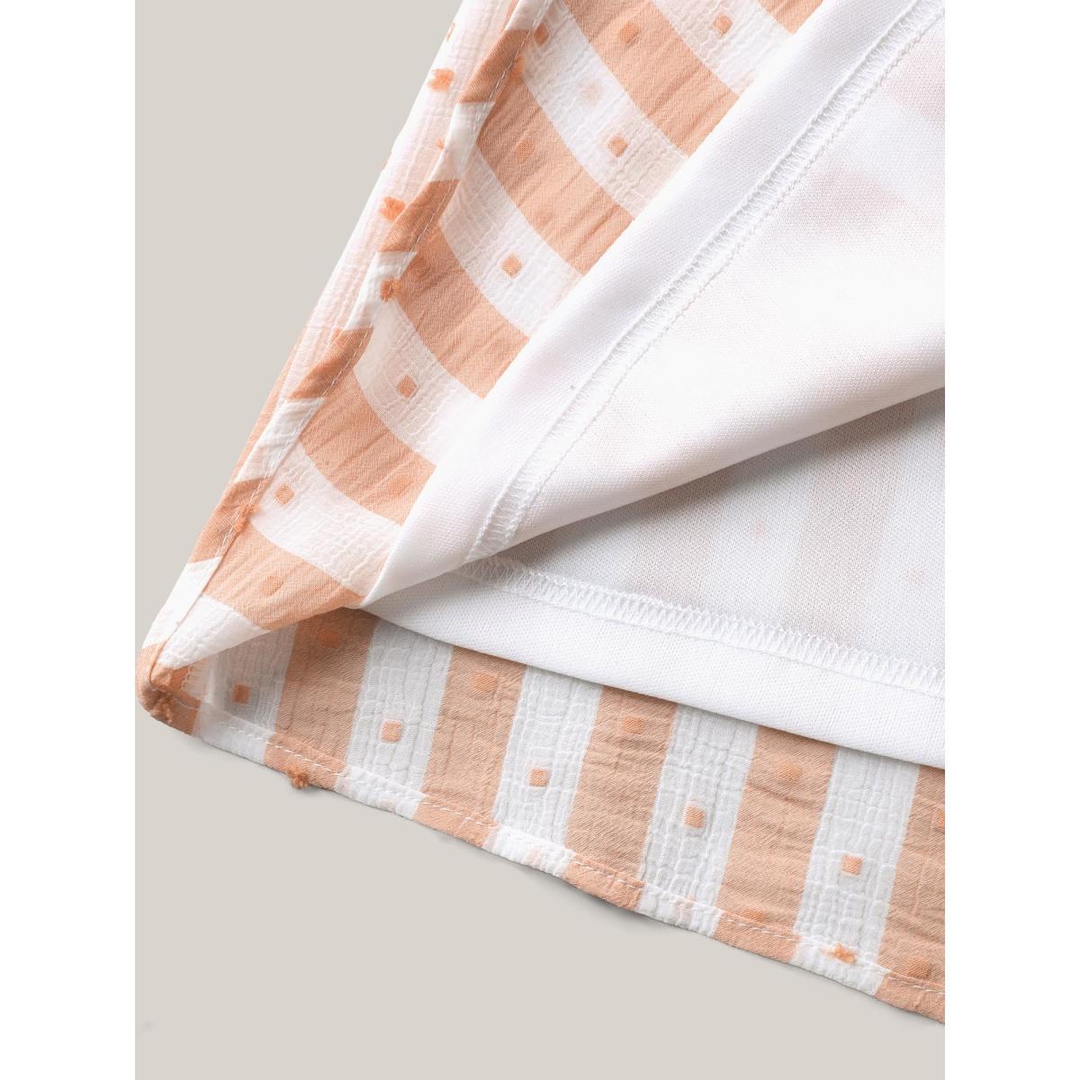 Plus Size Salmon Textured Stripe Print Flutter Sleeve Blouse Women Cap Sleeve Square Neck Everyday-Elegant Blouses BloomChic 26/4X Product Image