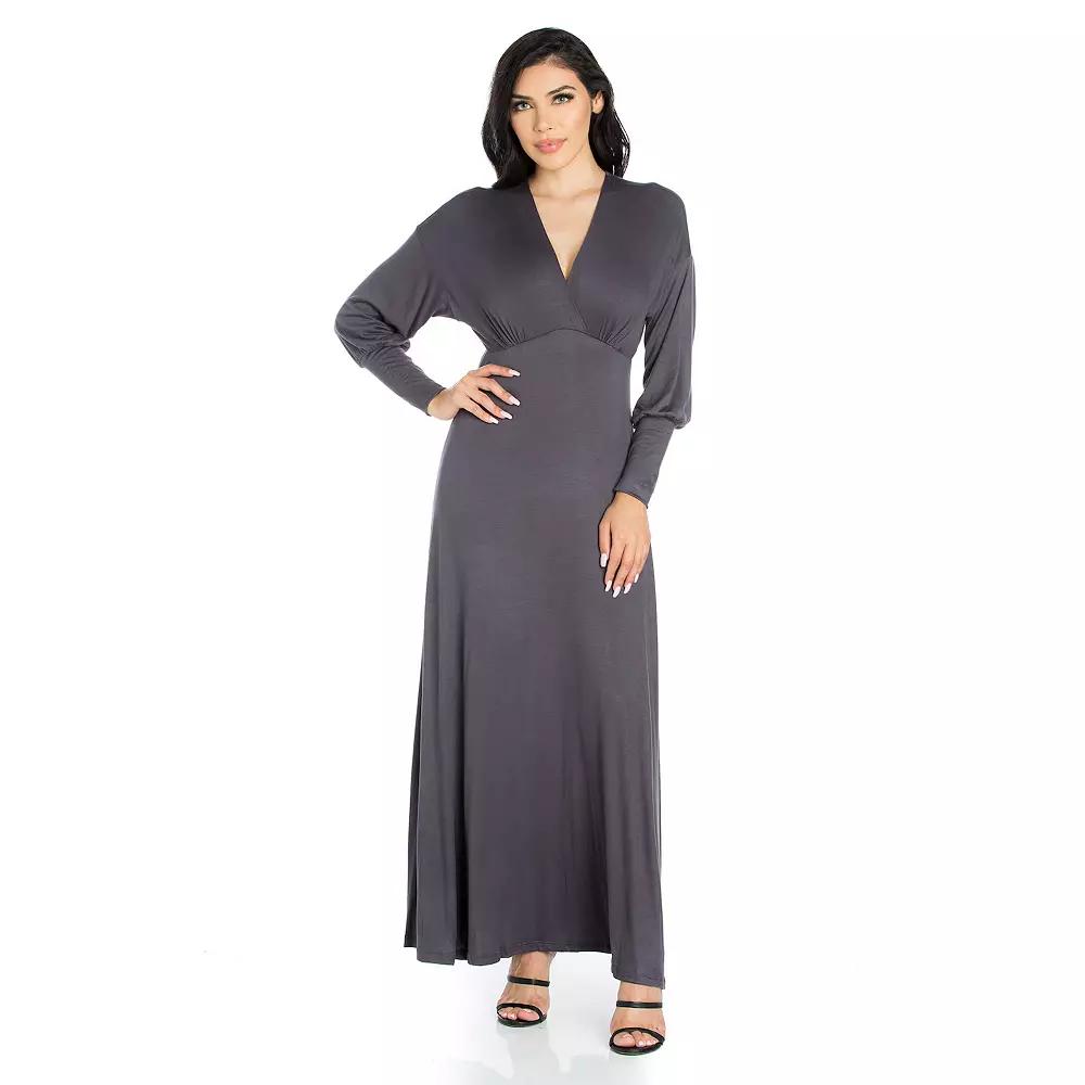 Women's 24seven Comfort Apparel V-Neck Long Sleeve Flared Maxi Dress,  Product Image