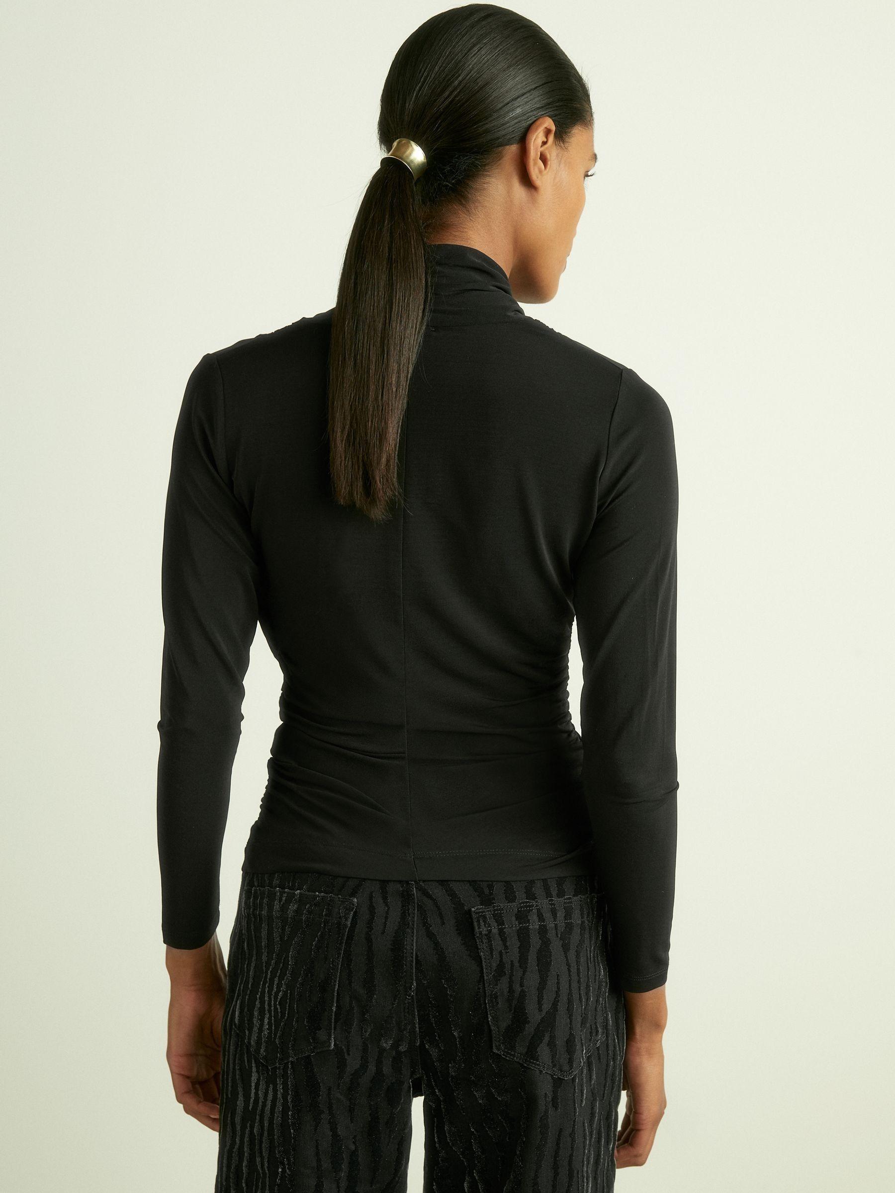 Mesh Wrap-Neck Ruched Top in Black Product Image