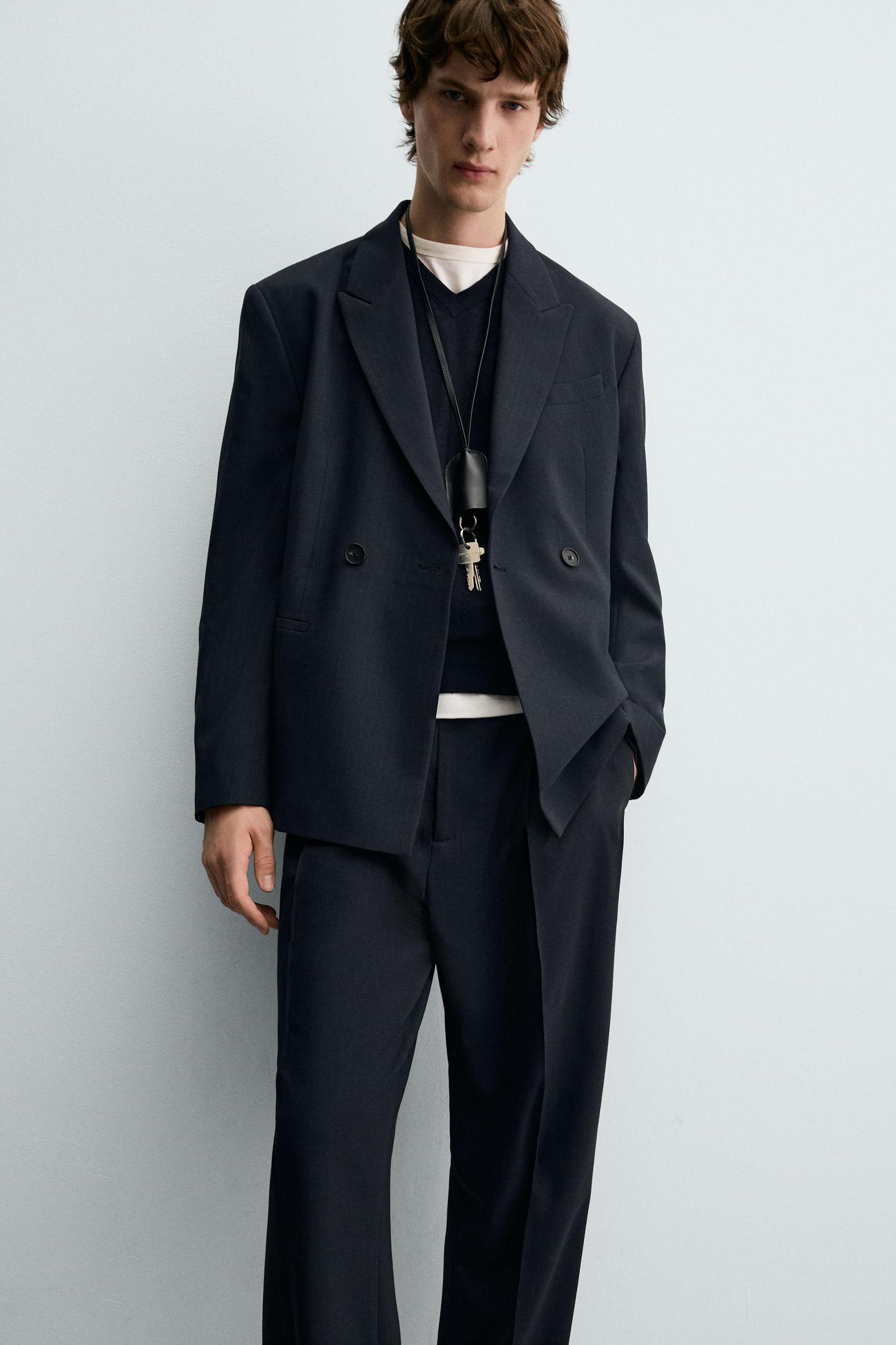 STRIPED DOUBLE BREASTED SUIT BLAZER Product Image