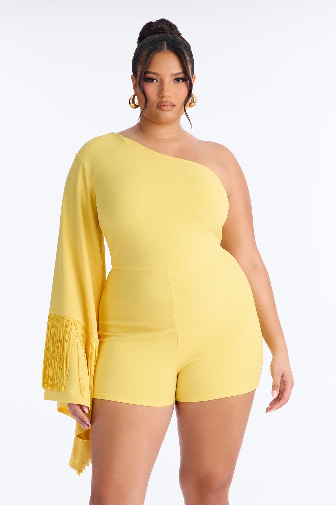 Vanessa Fringe Trim Romper - Yellow Female Product Image