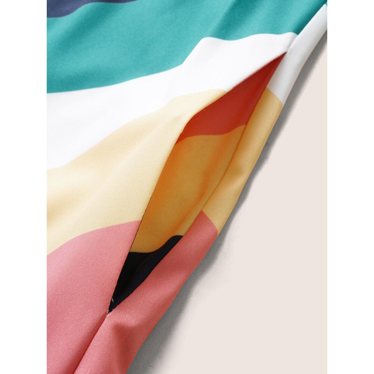 Plus Size Contrast Striped Ruffle Cap Sleeve Dress Multicolor Women Casual Belted V-neck Cap Sleeve Curvy BloomChic 14-16/1X Product Image