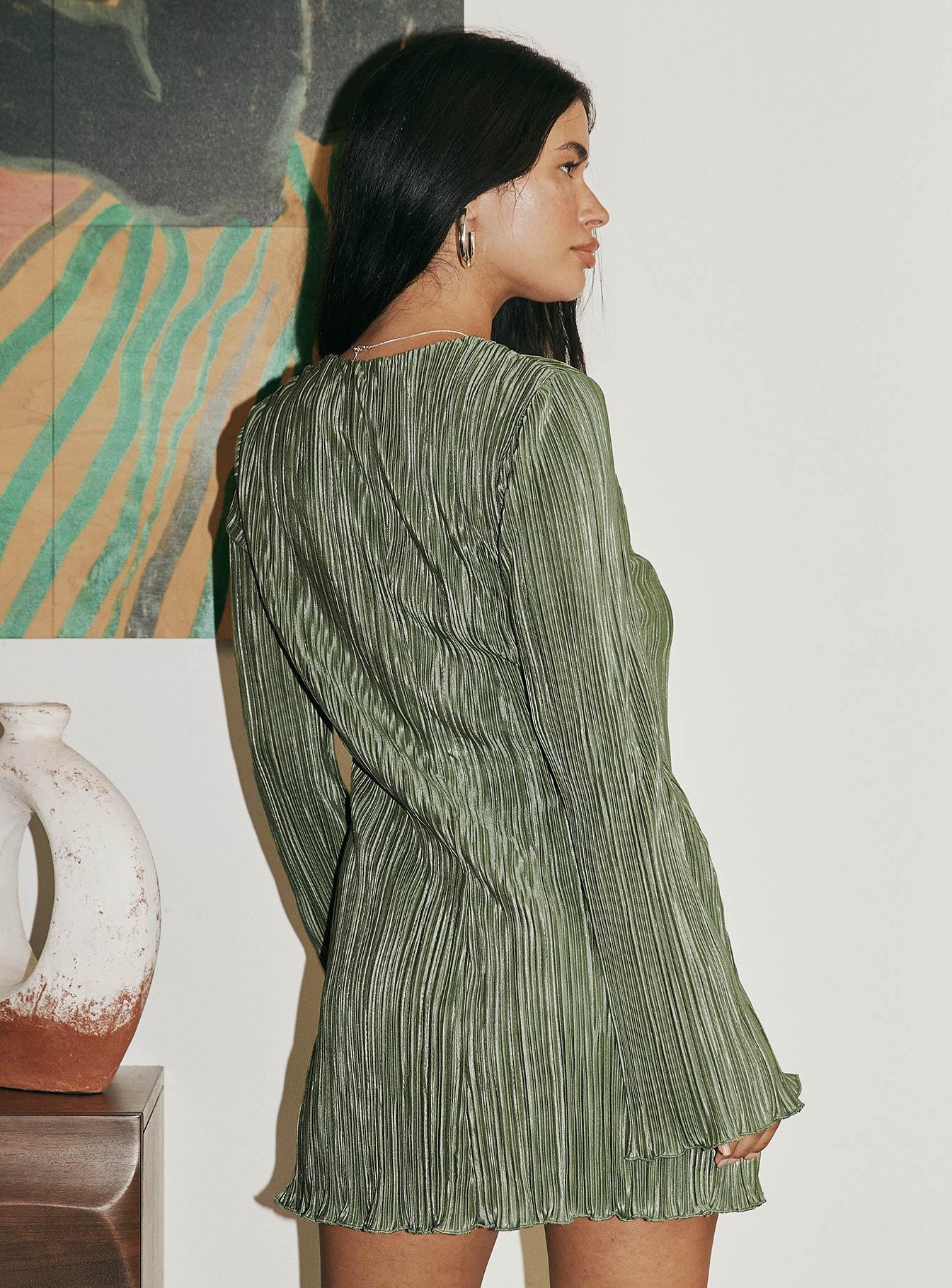 Malop Long Sleeve Mini Dress Sage Product Image