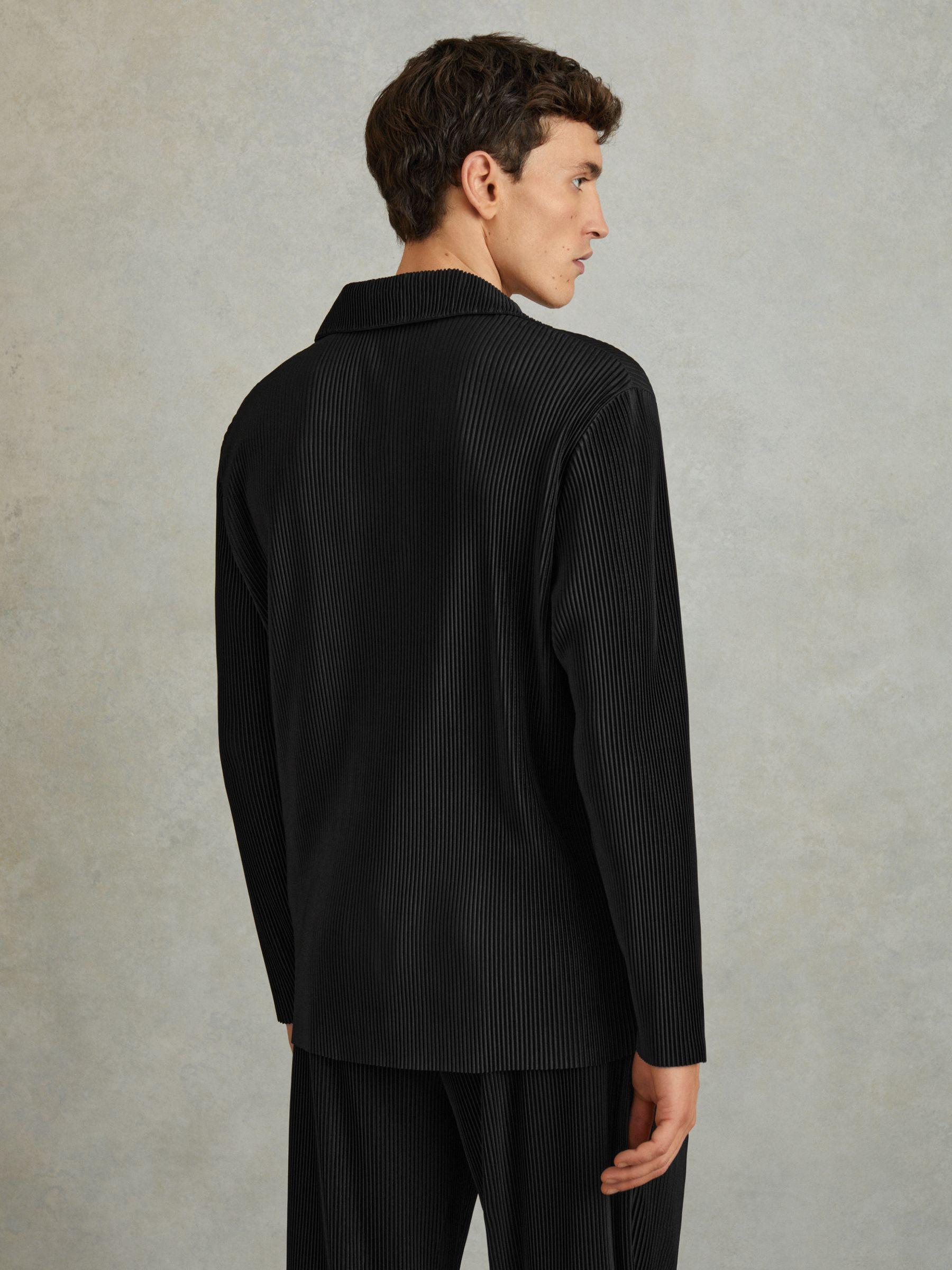 Plisse Cuban Collar Shirt in Black Product Image