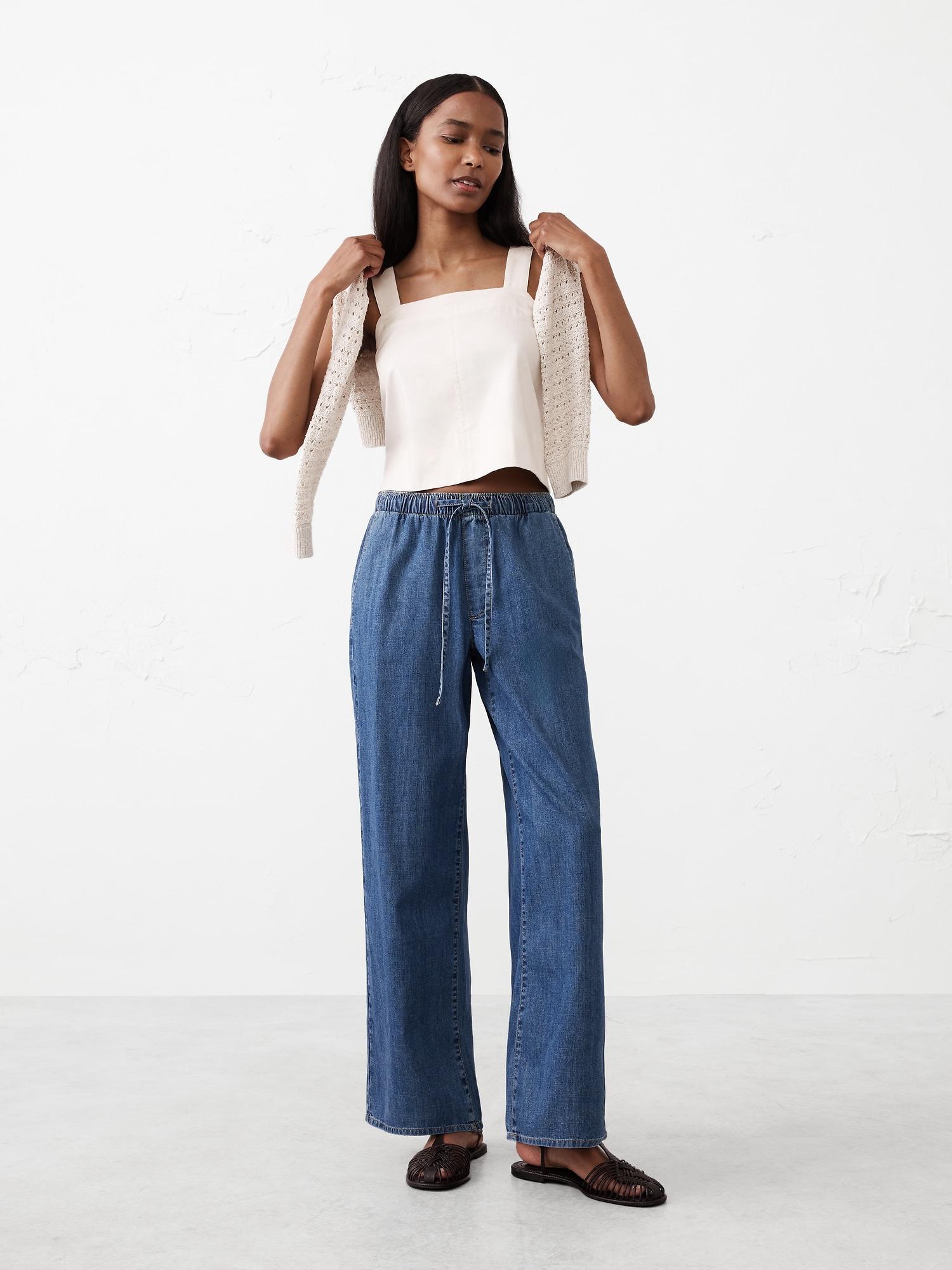 Wide-Leg Mid-Rise Summerweight Pull-On Jean Product Image