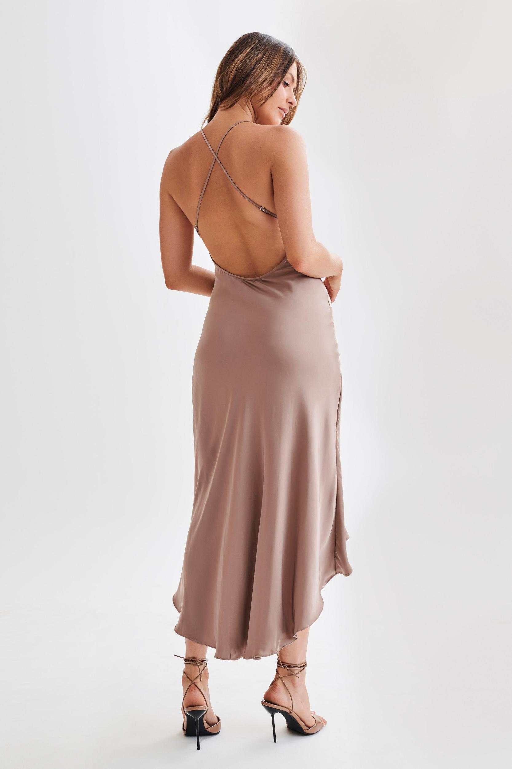 Casey Satin Midi Dress - Mocha Product Image