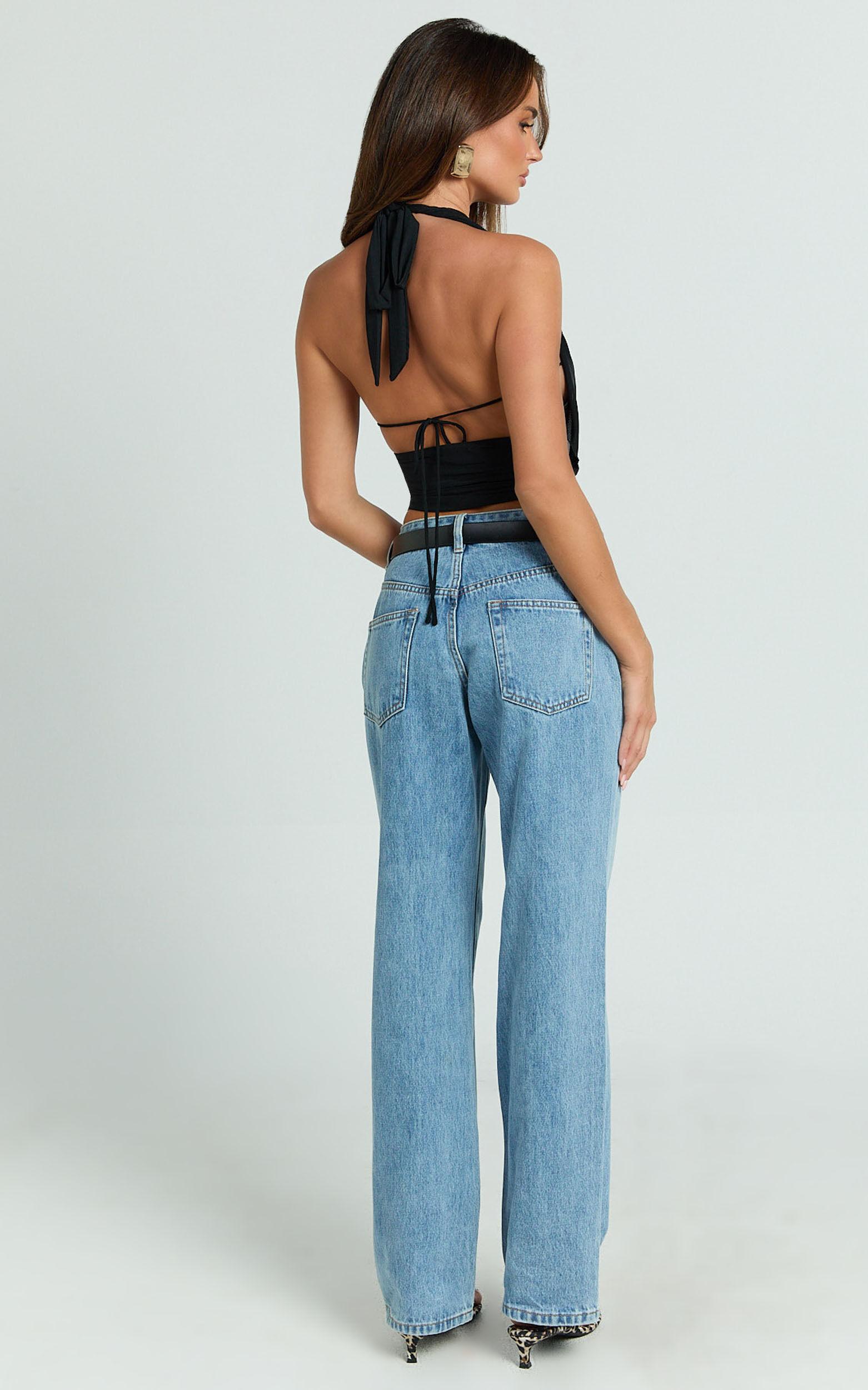 Britta Top - Cowl Neck Halter Crop Top in Black Product Image