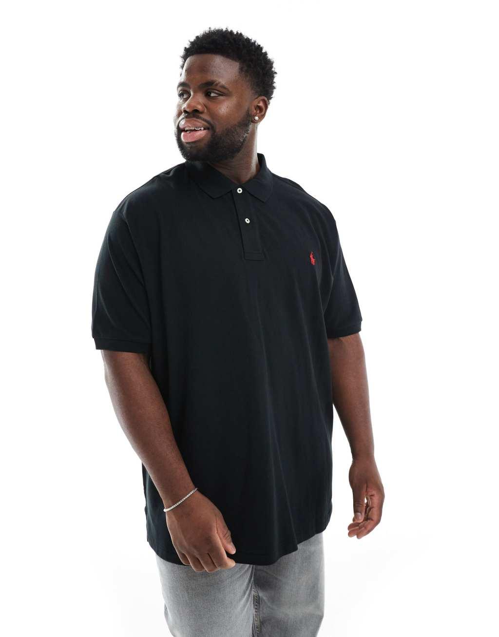 Polo Ralph Lauren Big & Tall icon logo pique polo in black Product Image