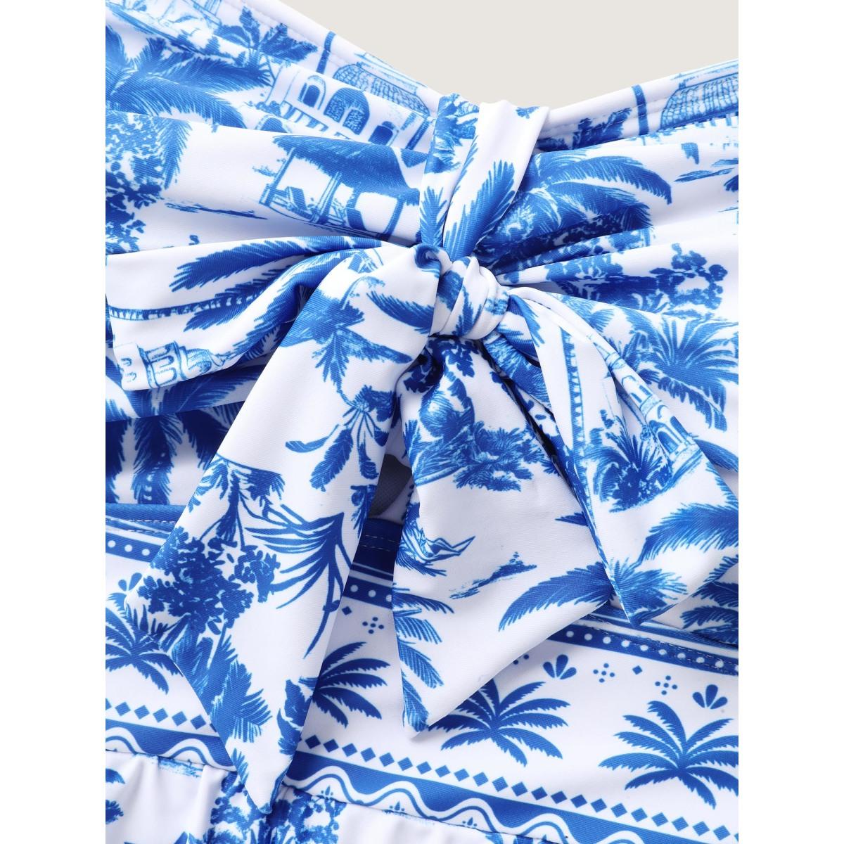 Plus Size Tropical Print Tie One-Piece Swimsuit Women's Swimwear Indigo Beach Tie knot Curve Bathing Suits High stretch One Pieces BloomChic 28/5X Product Image