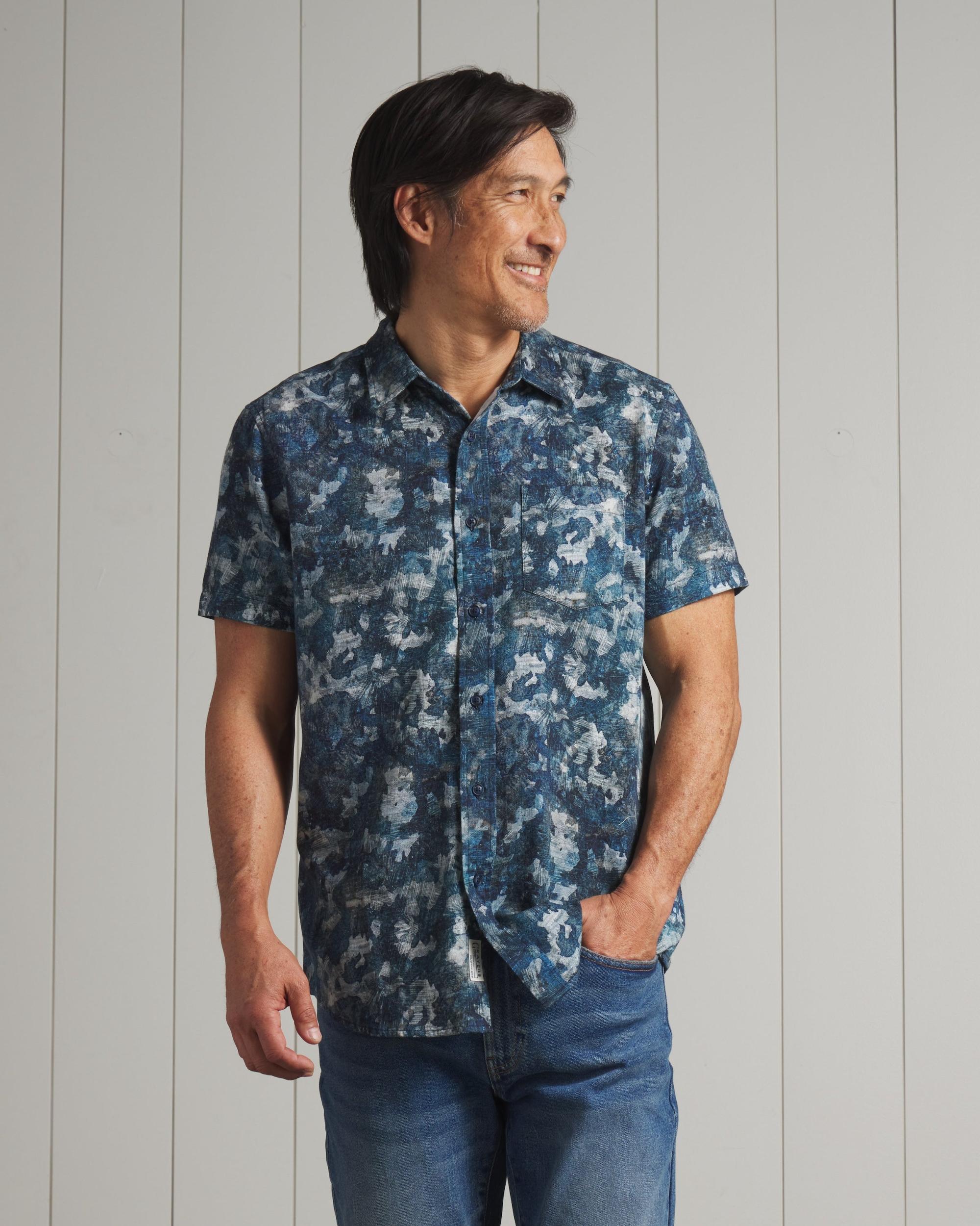 Bedford Textured Printed Shirt - Blue Camo Print Product Image