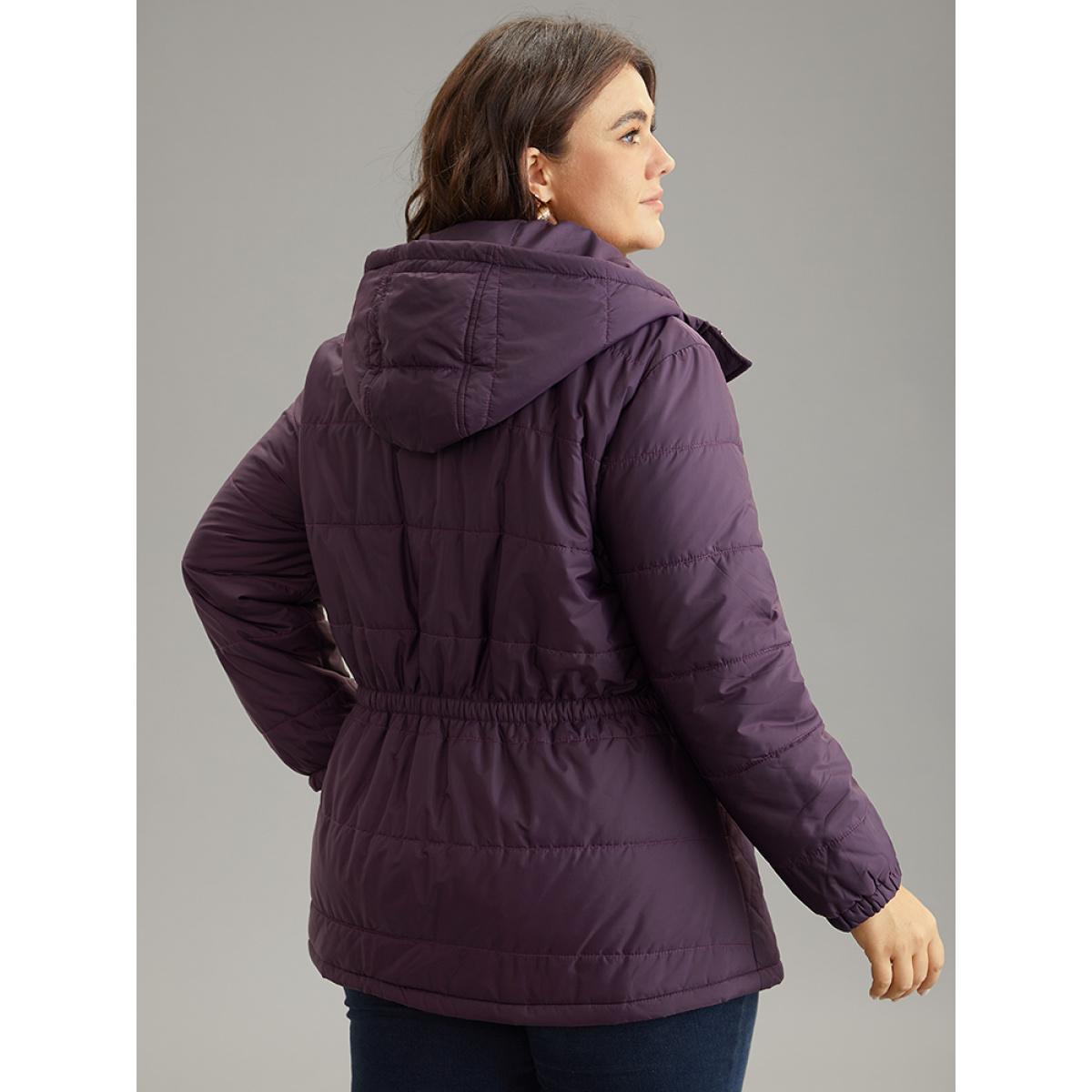 Plus Size Quilted Duffle Button Hooded Pocket Cotton Jacket Women Eggplant Casual Quilting Ladies Dailywear Winter Coats BloomChic 22-24/3X Product Image