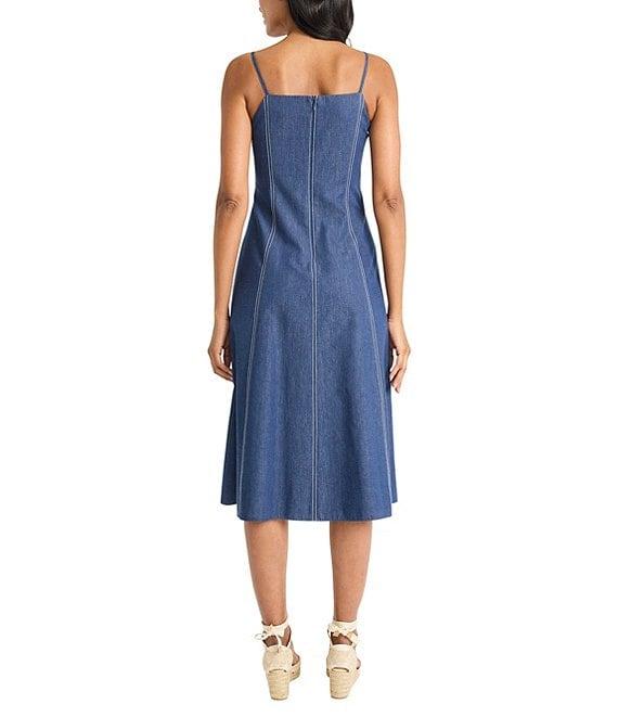Maggy London Denim Square Neck Sleeveless A-Line Midi Dress Product Image