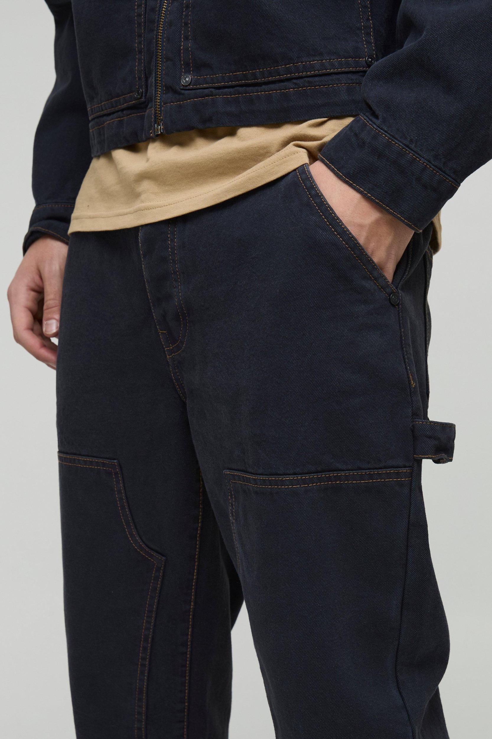 Straight Leg Carpenter Contrast Stitch Jeans | boohooMAN USA Product Image