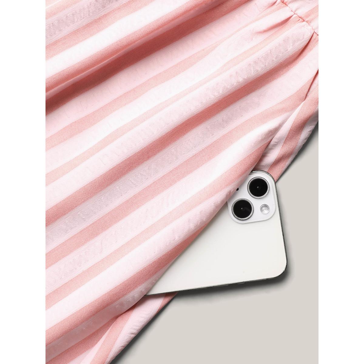 Plus Size Pastel Stripes Belted Pockets Midi Dress Multicolor Women Timeless Belted Round Neck Cap Sleeve Curvy BloomChic 26/4X Product Image