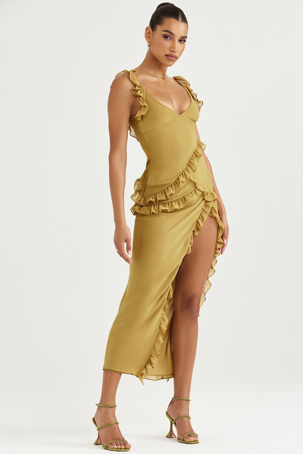 Pixie  olive ruffle maxi dress Product Image