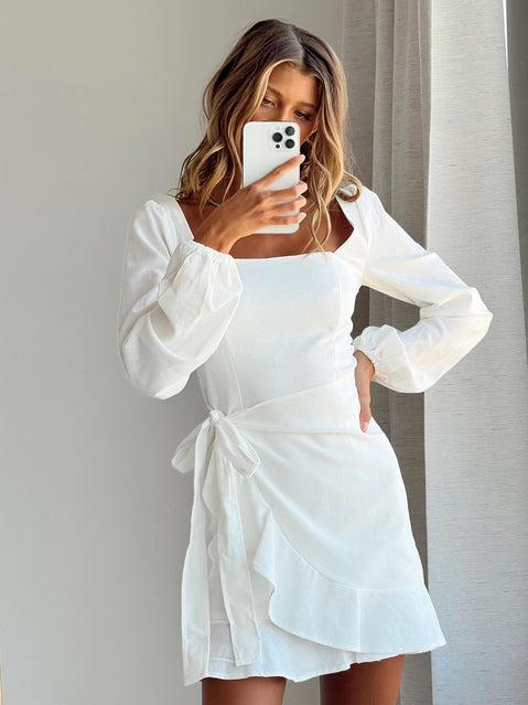 The Villa Long Sleeve Mini Dress White Product Image