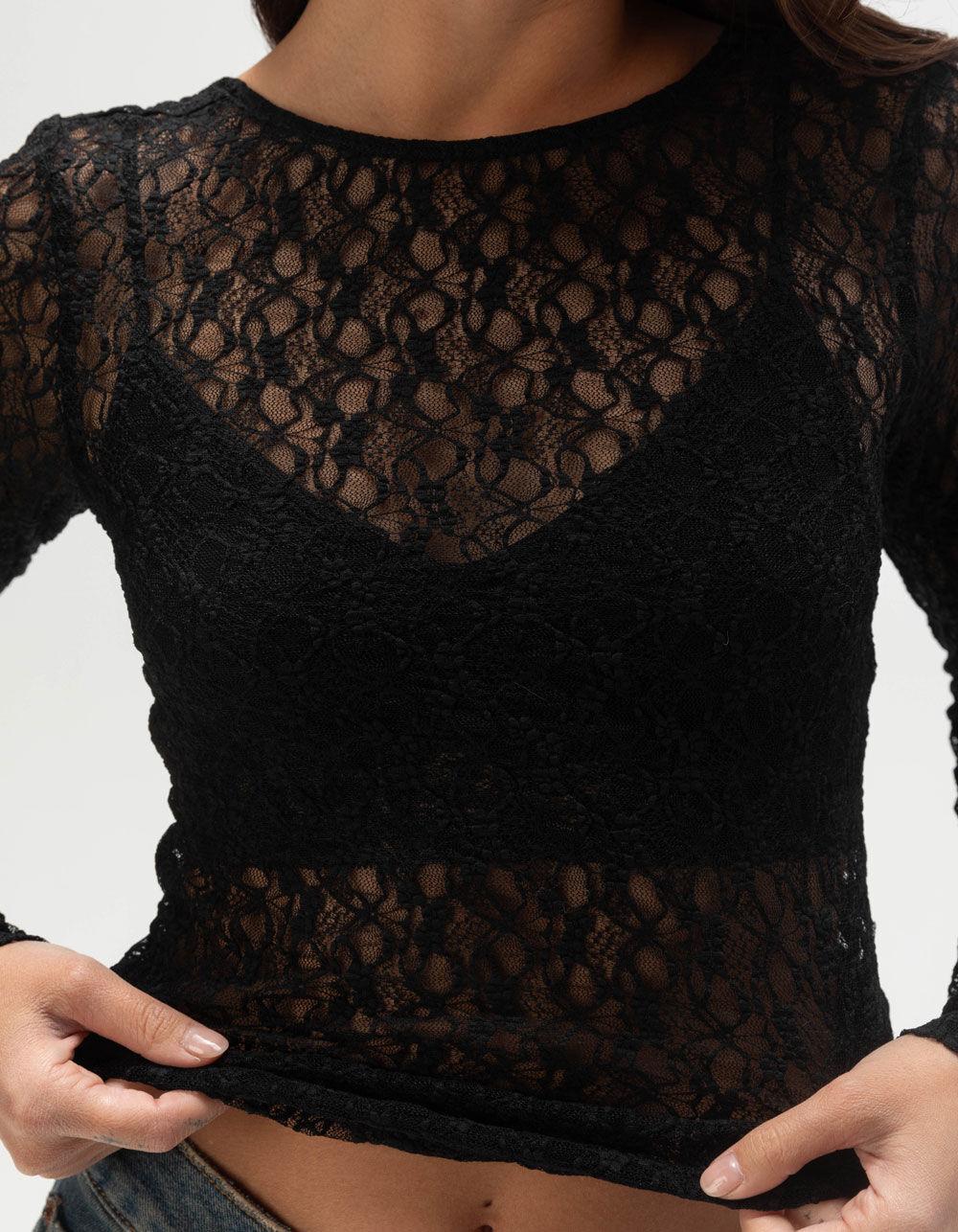 JJXX Leah Womens Long Sleeve Lace Top - BLACK Product Image