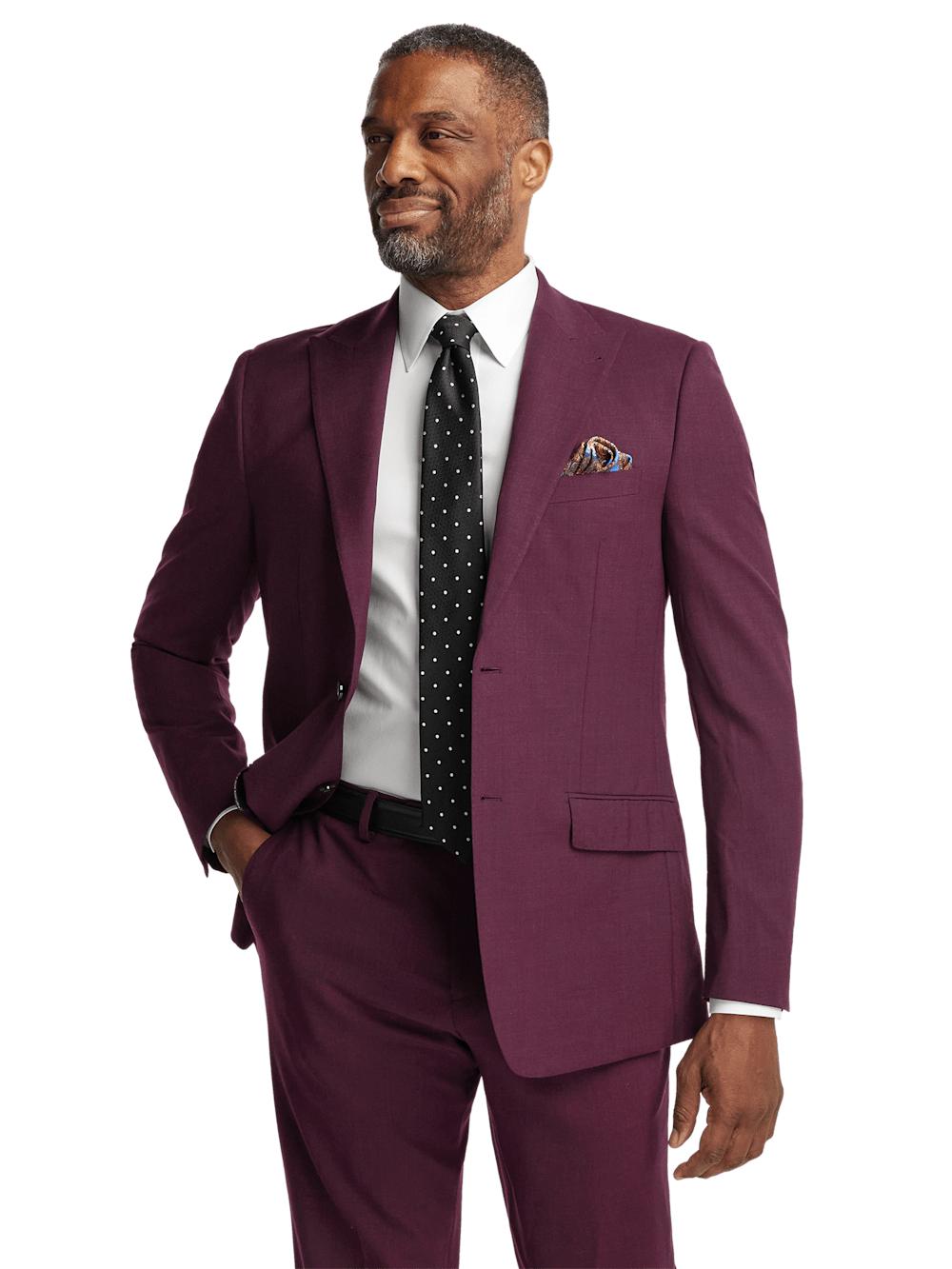 Wool Stretch Bengaline Peak Lapel Suit Jacket - Plum Product Image