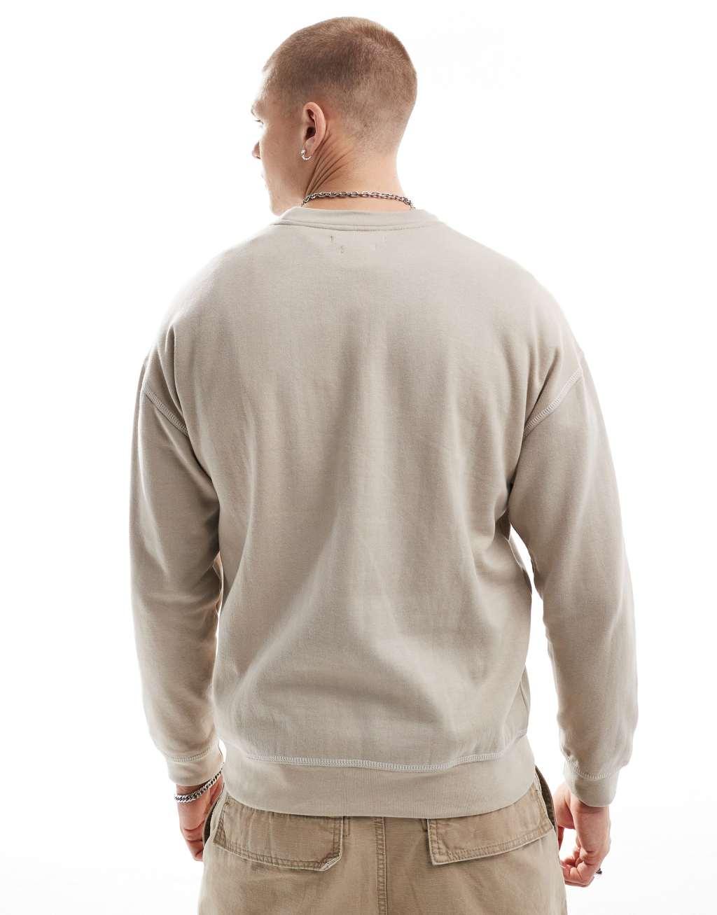 Another Influence contrast stitch crewneck sweater in stone Product Image