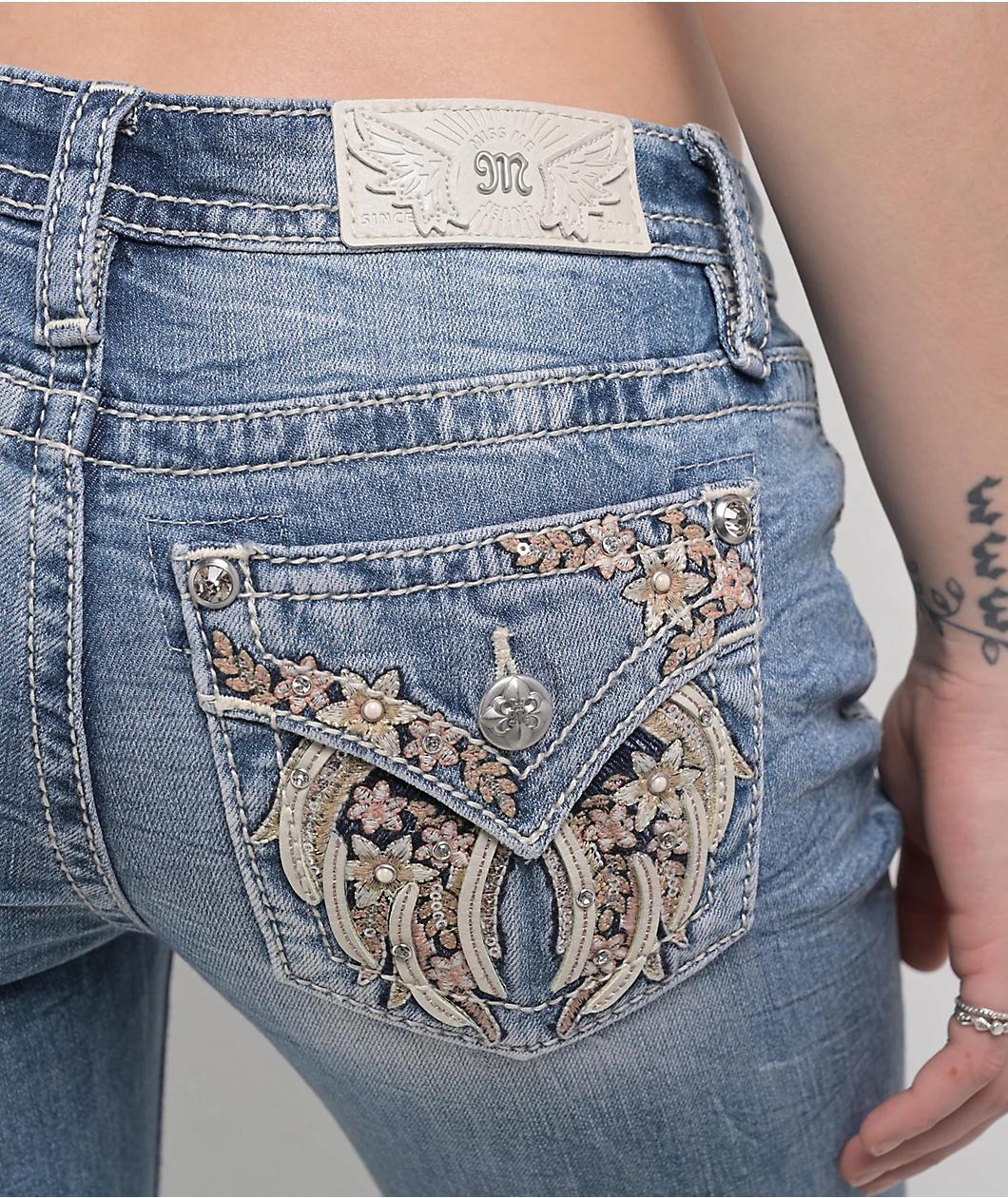 Miss Me Aleah Floral Wing Light Wash Bootcut Jeans Product Image