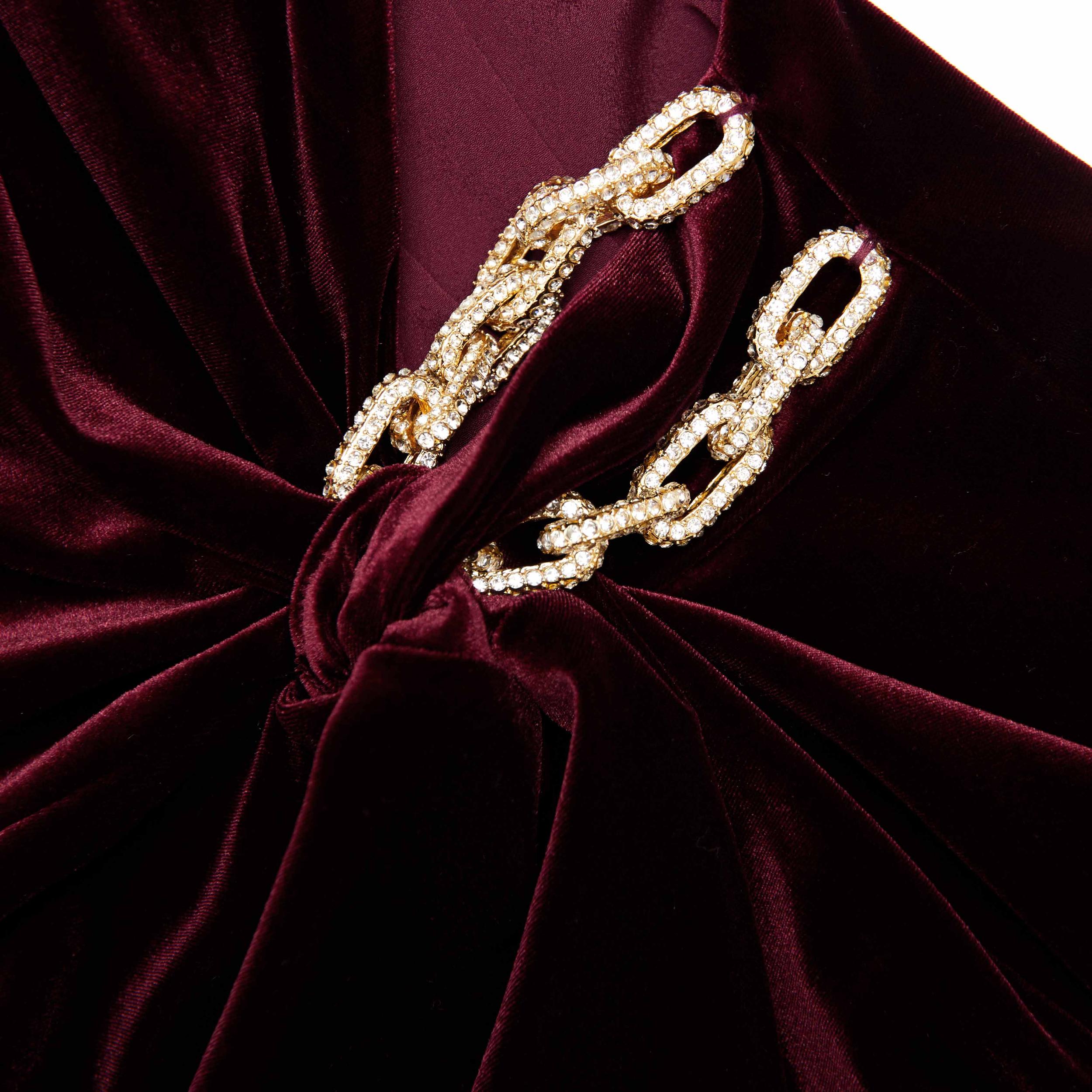 Burgundy Velvet Embellished Mini Dress Product Image