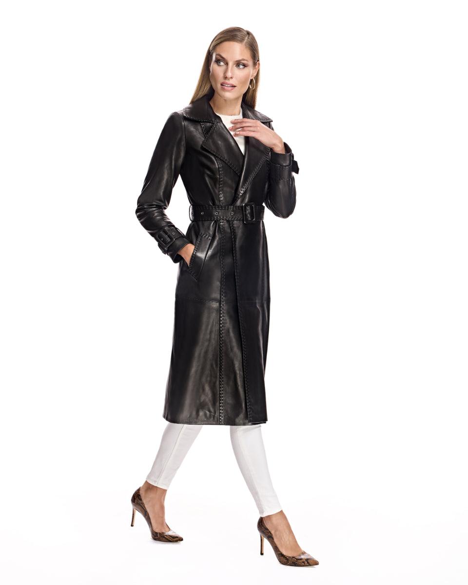 Leather Belted Trench Coat Product Image