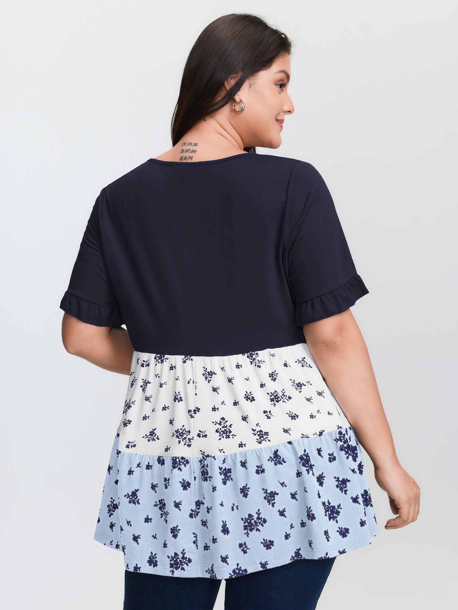 Color Contrast Floral Print Tiered Top Female Product Image