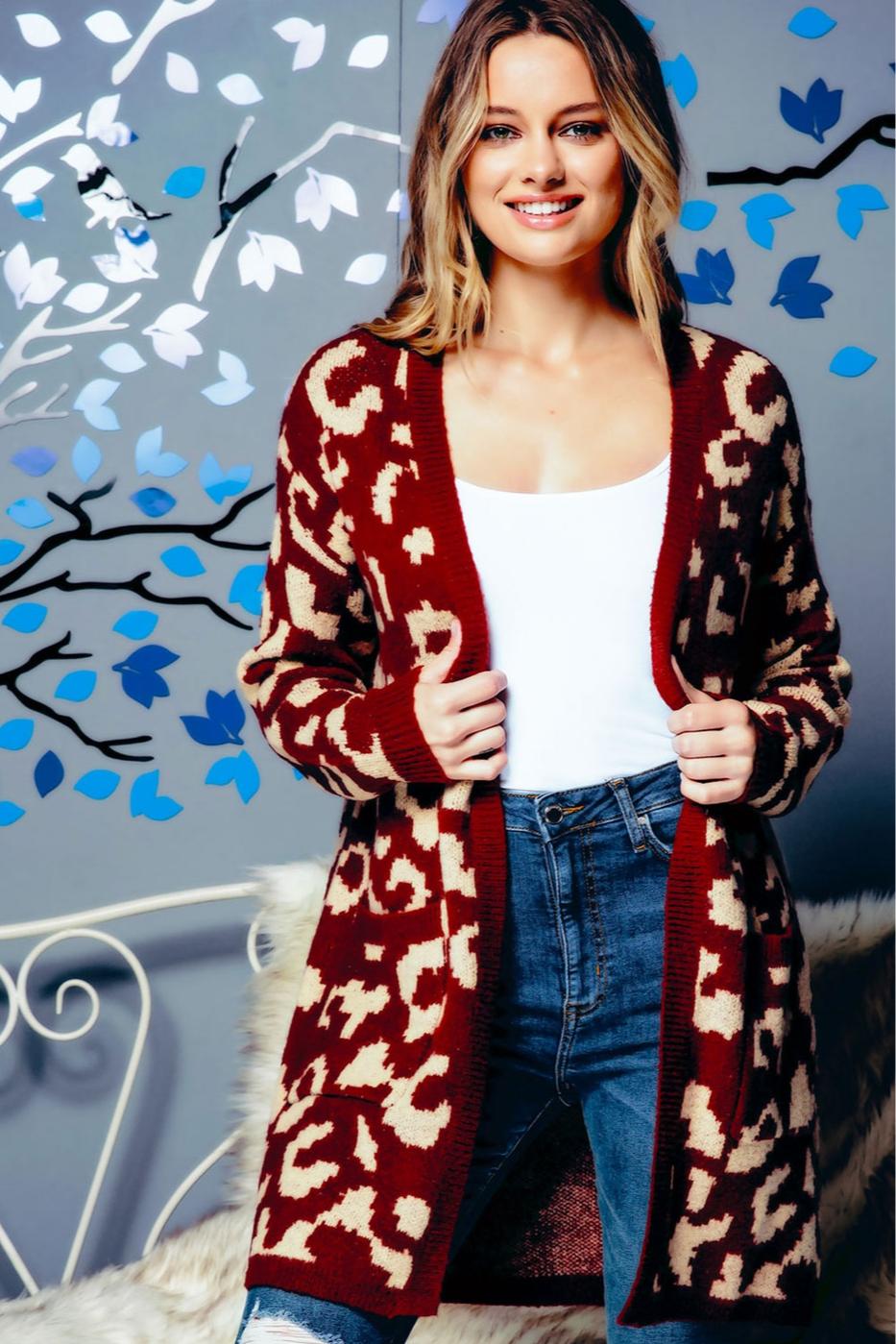 Leopard pattern long open cardigan Product Image