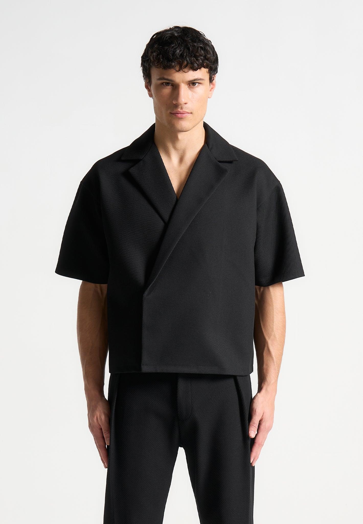 Abel - Boxy Twill Double Breasted Shirt - Black Male Product Image