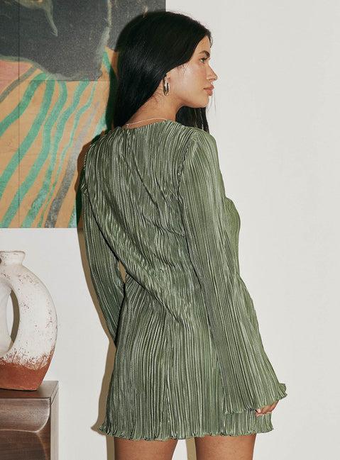 Malop Long Sleeve Mini Dress Sage Product Image