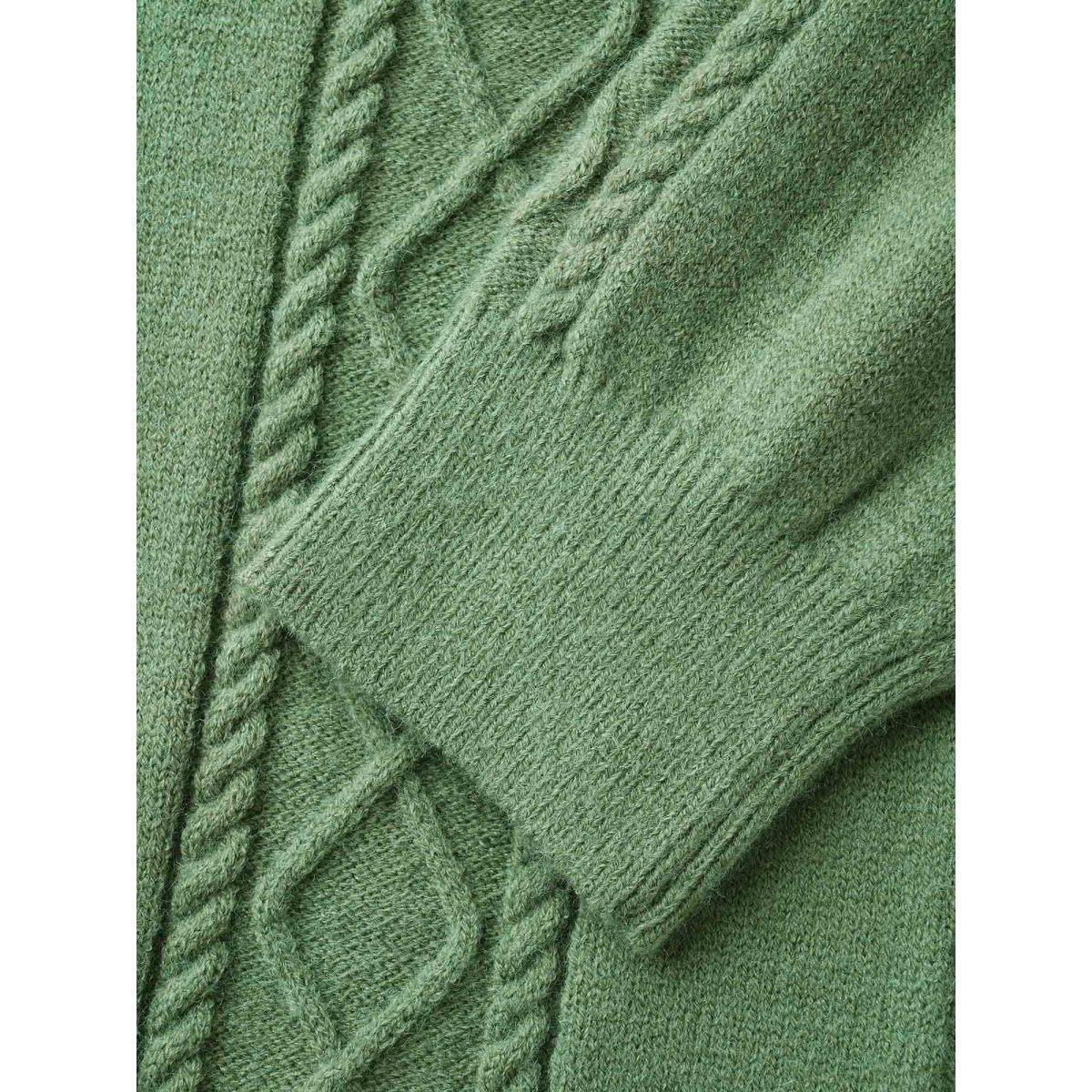 Plus Size Cable Knit Drop Shoulder Slit Hem Pullover LightGreen Women Casual Long Sleeve V-neck Everyday Pullovers BloomChic 10/M Product Image