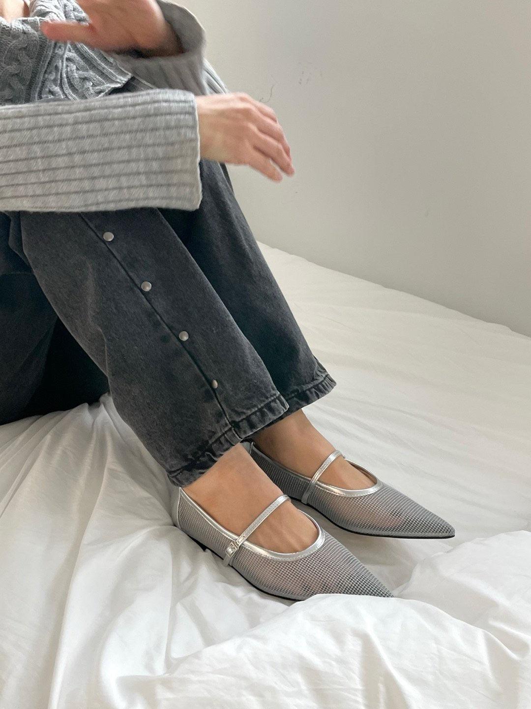 Jackie Mesh Flats in Silver Product Image