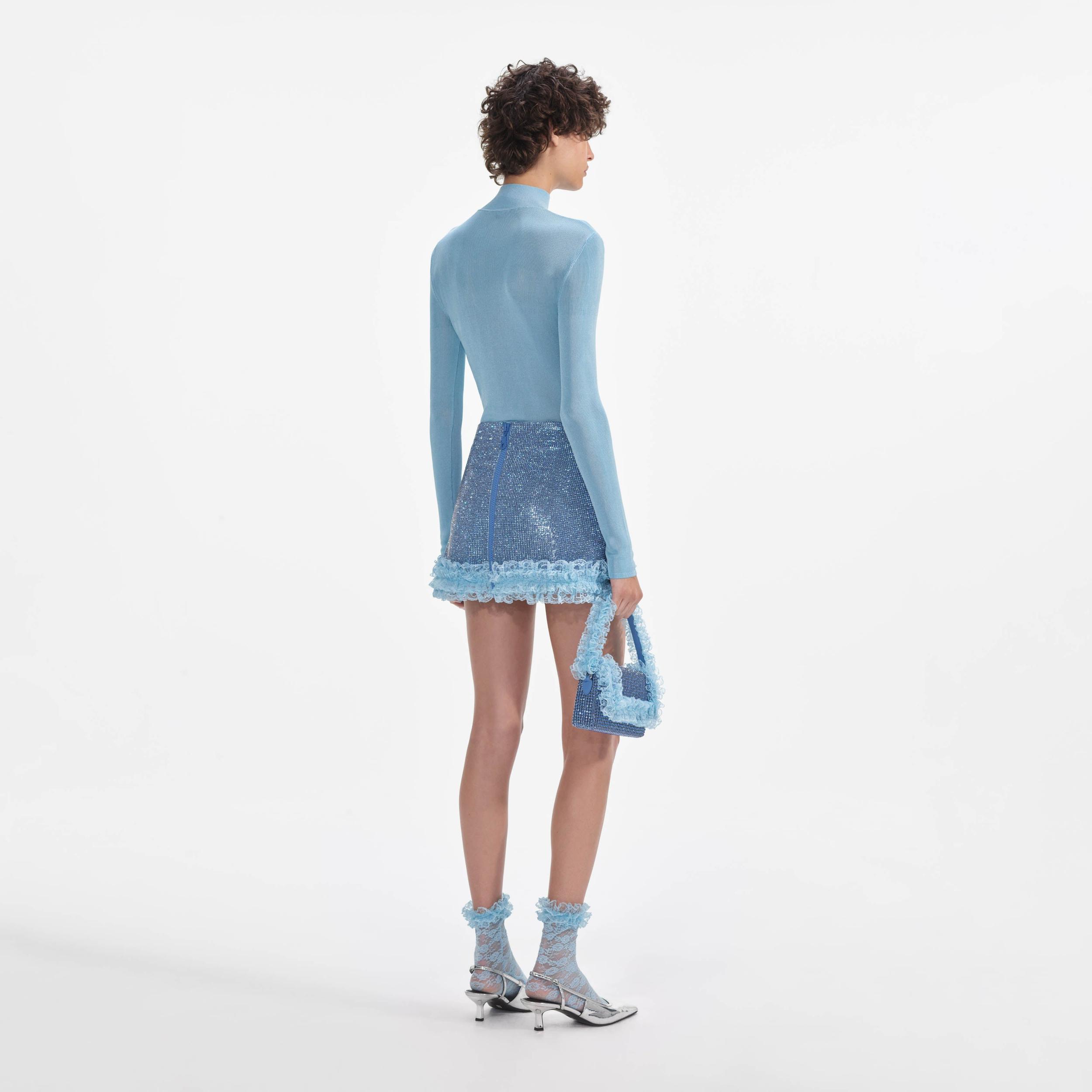 Blue Knit Cut Out Bodysuit Product Image