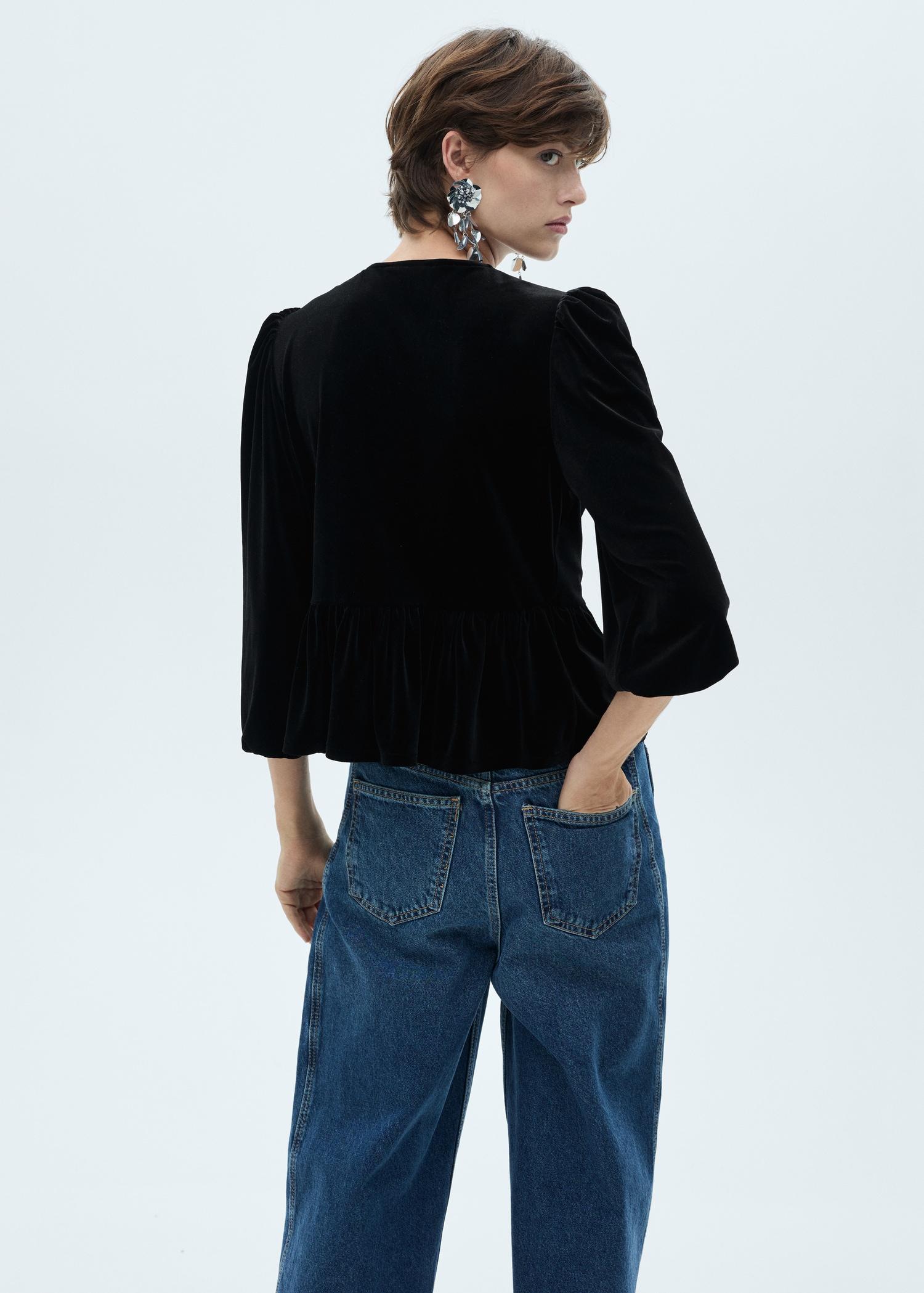 Velvet blouse with bows - Women | MANGO USA Product Image
