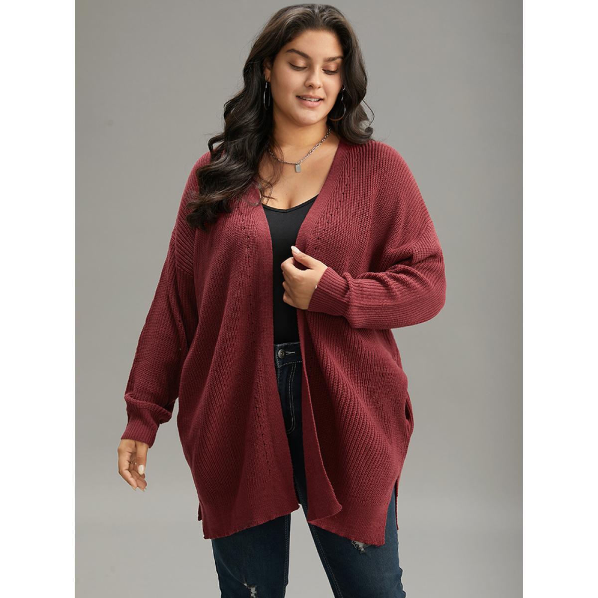 Plus Size Plain Open Front Drop Shoulder Basic Cardigan Scarlet Women Casual Loose Long Sleeve Dailywear Cardigans BloomChic 14-16/1X Product Image
