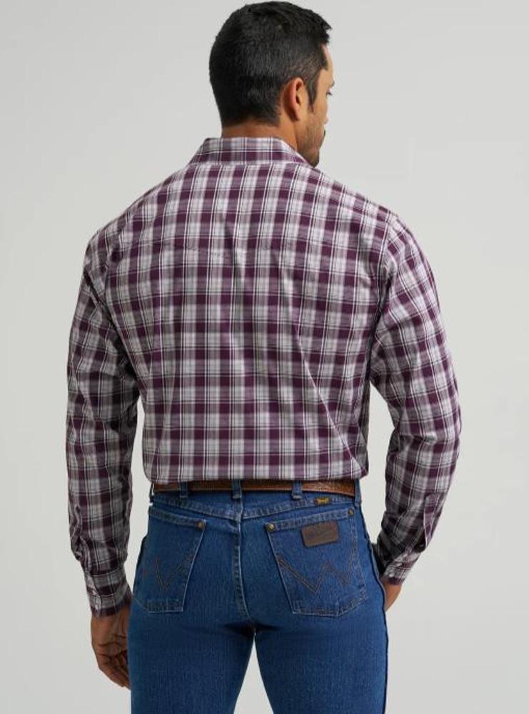 Wrangler® Men's L/S Burgundy Plaid Snap Shirt Product Image