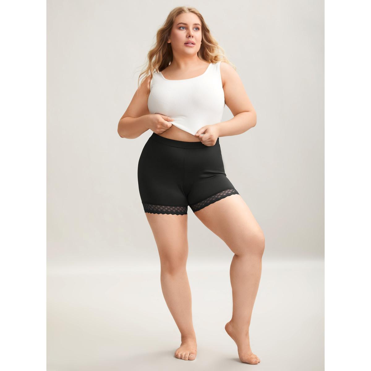 Plus Size Supersoft Lace Detail Skinny Fit Tights Women Black Elegant High stretch Skinny Mid Rise Everyday Leggings BloomChic 18-20/2X Product Image