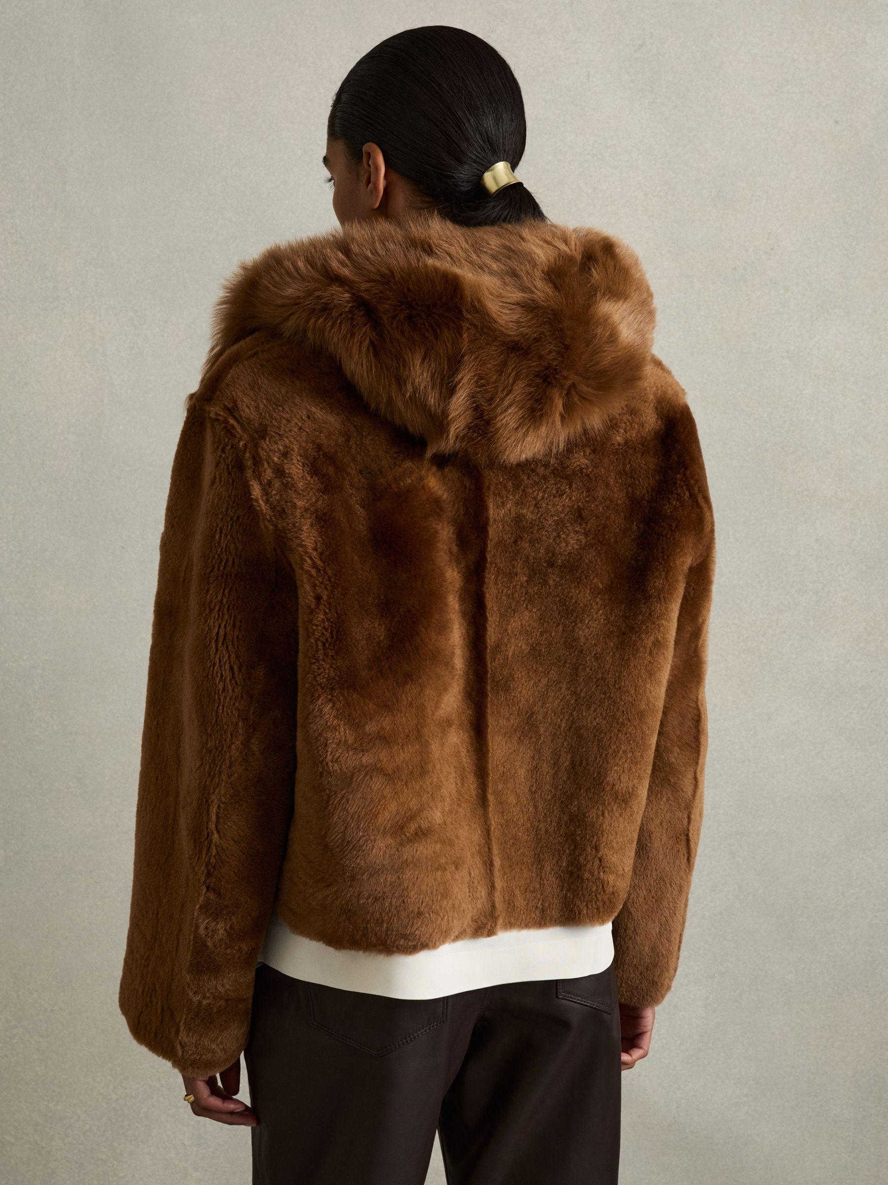 Shearling Removable Hood Jacket in Tan Product Image