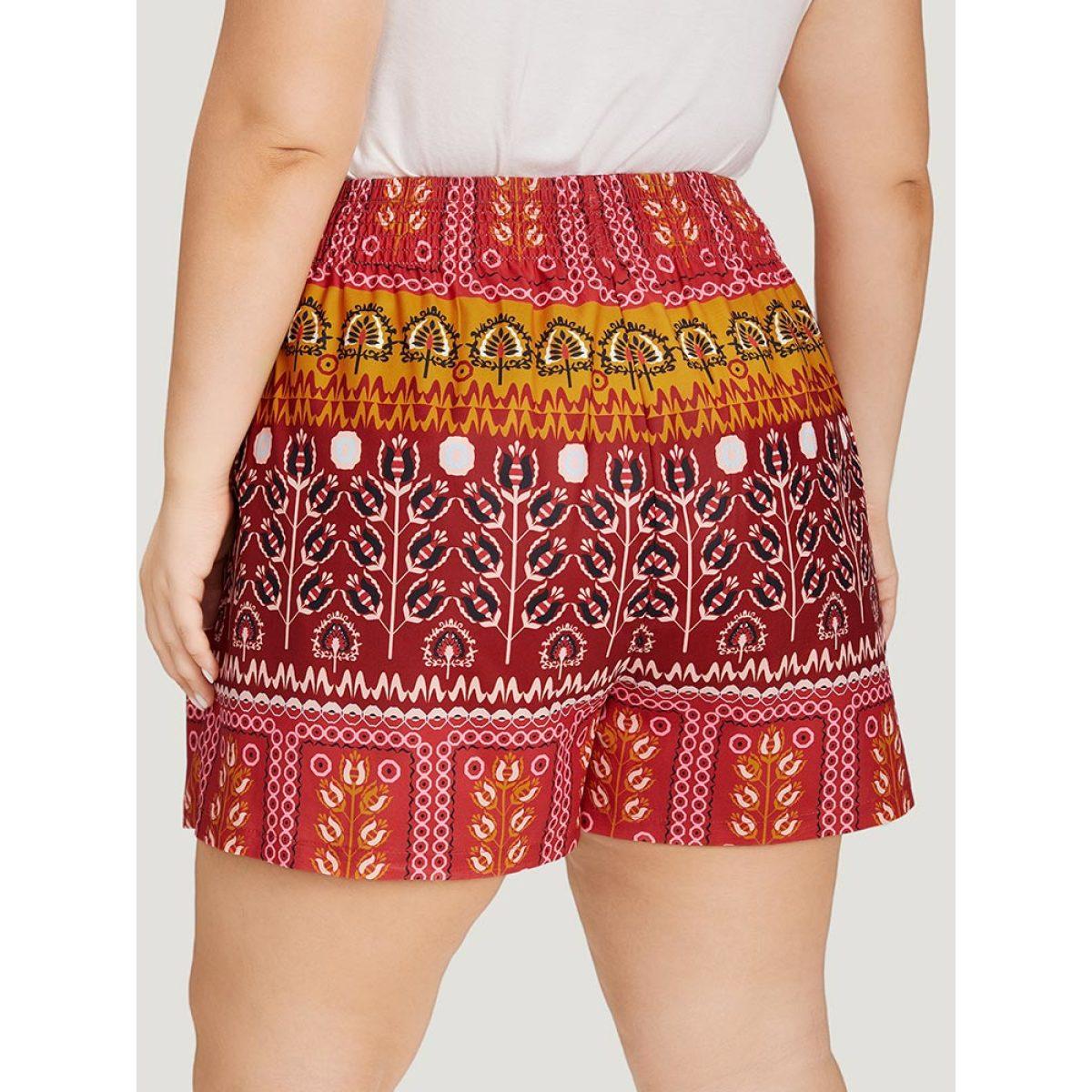 Plus Size Boho Print Pocket Elastic Waist Shorts Women Multicolor Vacation Shirred Dailywear Shorts BloomChic 30/6X Product Image