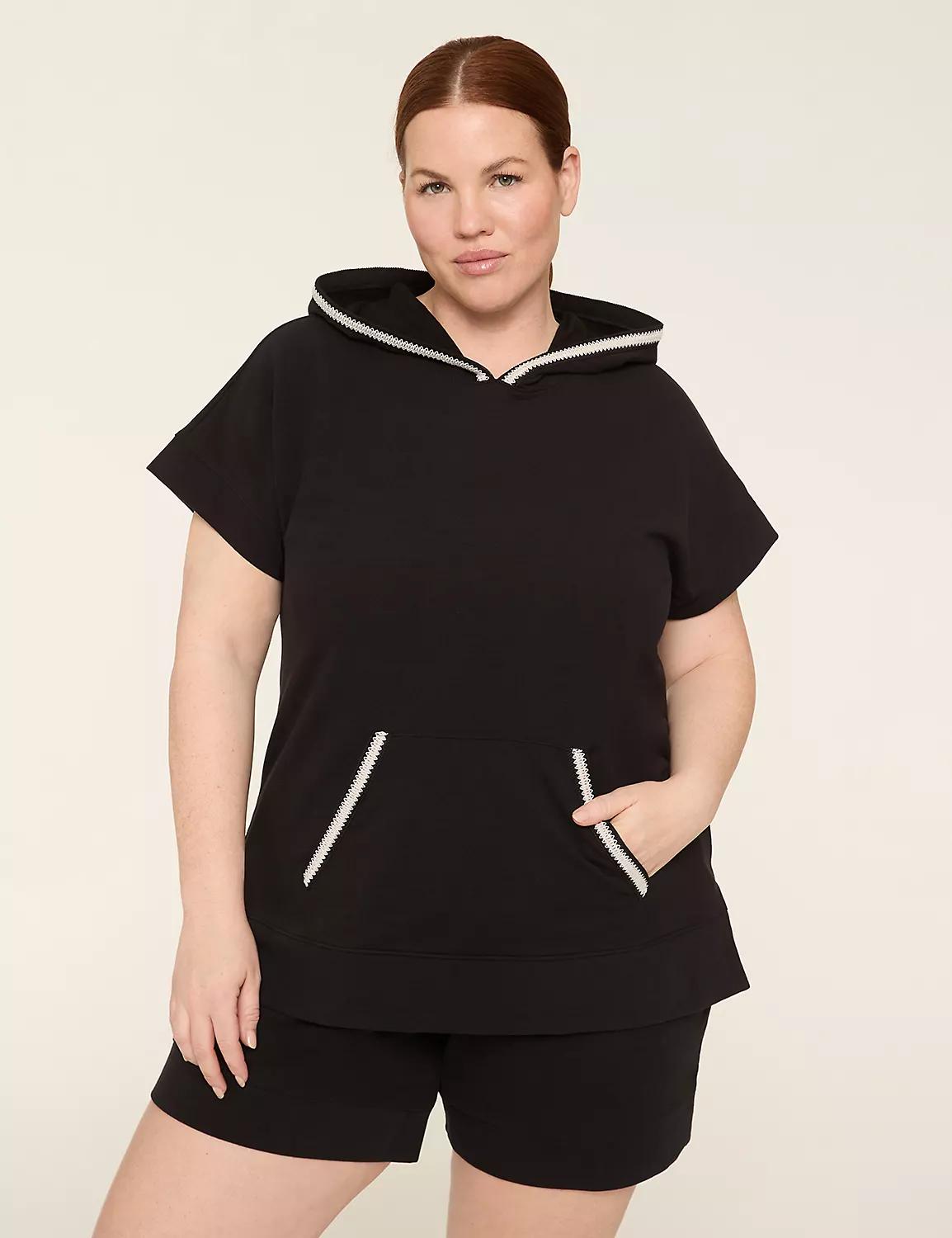 LIVI French Terry Short-Sleeve Crochet-Trim Sweatshirt Product Image